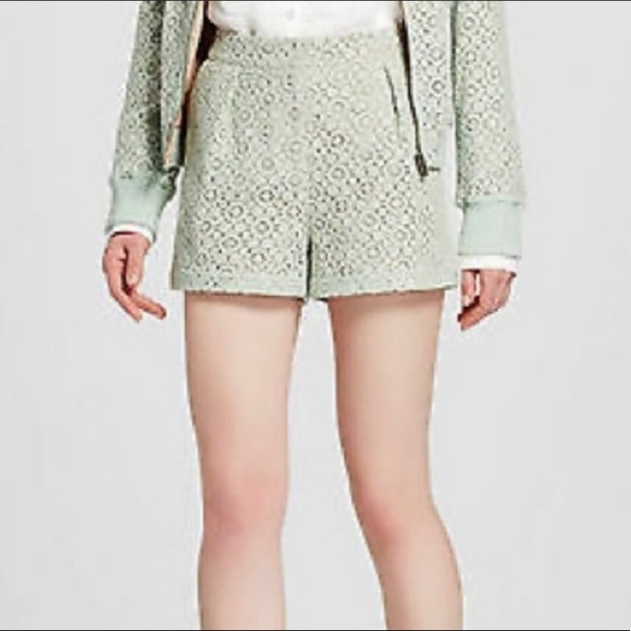 Victoria Beckham Mint Green Lace Shorts - Picture 2 of 8